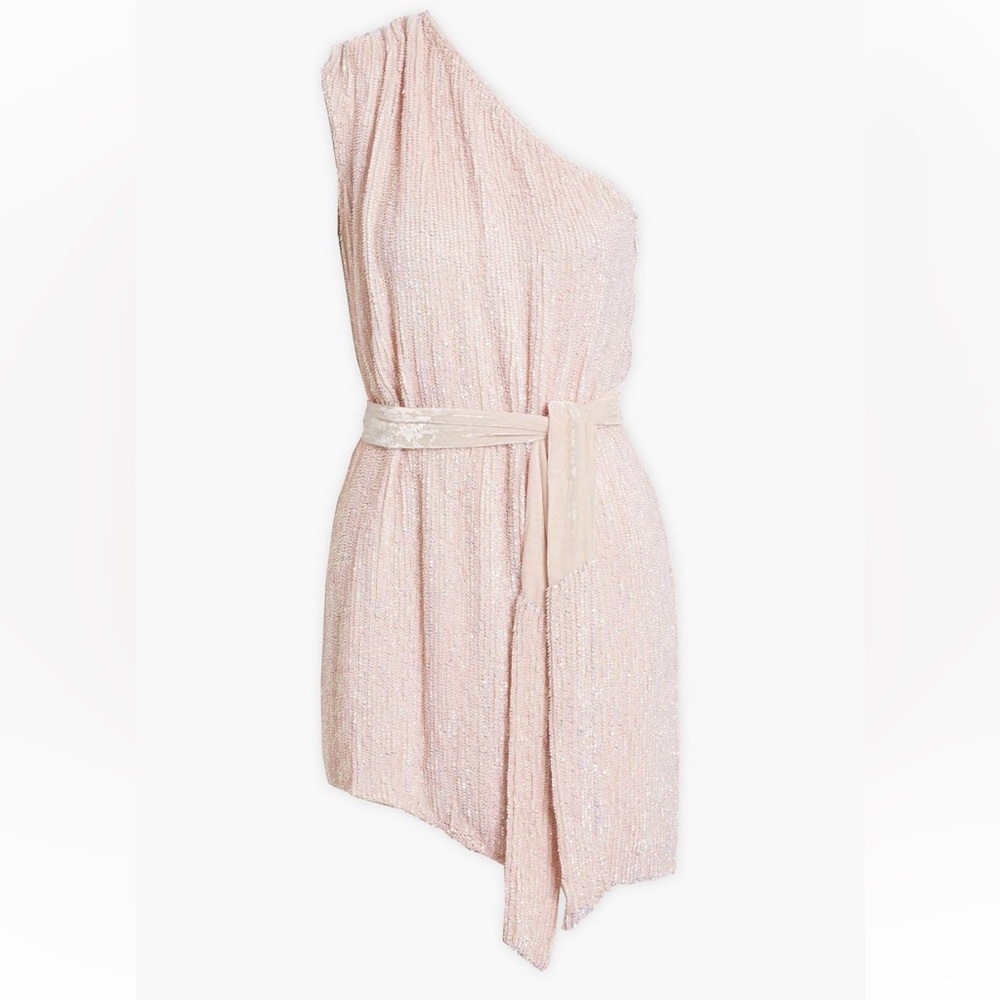 Retroféte Ella One-Shoulder Sequined Chiffon Mini Dress